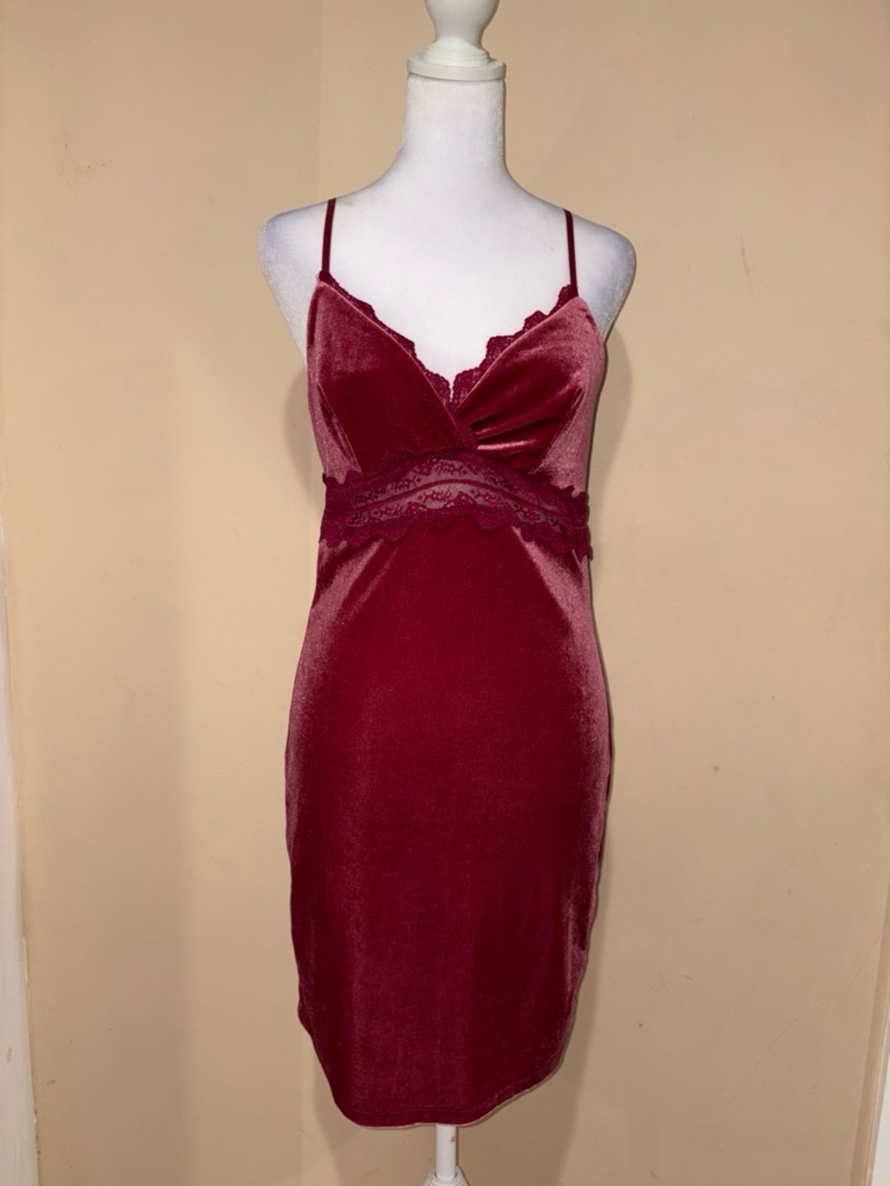 Velvet Lace Slip Dress - Burgundy